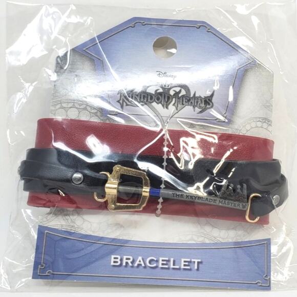 Kingdom Hearts Bracelet Red Cuff, Black Leather Straps - NIP - Picture 1 of 15